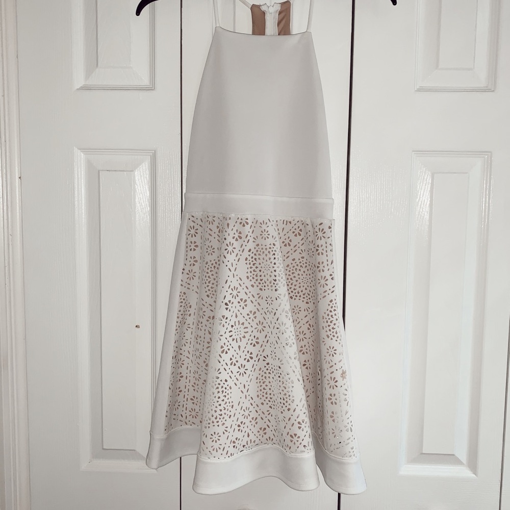 White dress with nude underlay